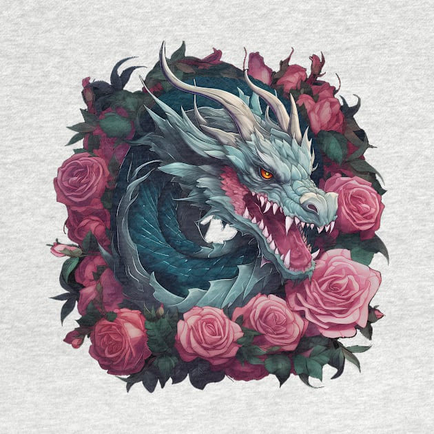 Dragon in a Wreath of Roses by Mojitojoe